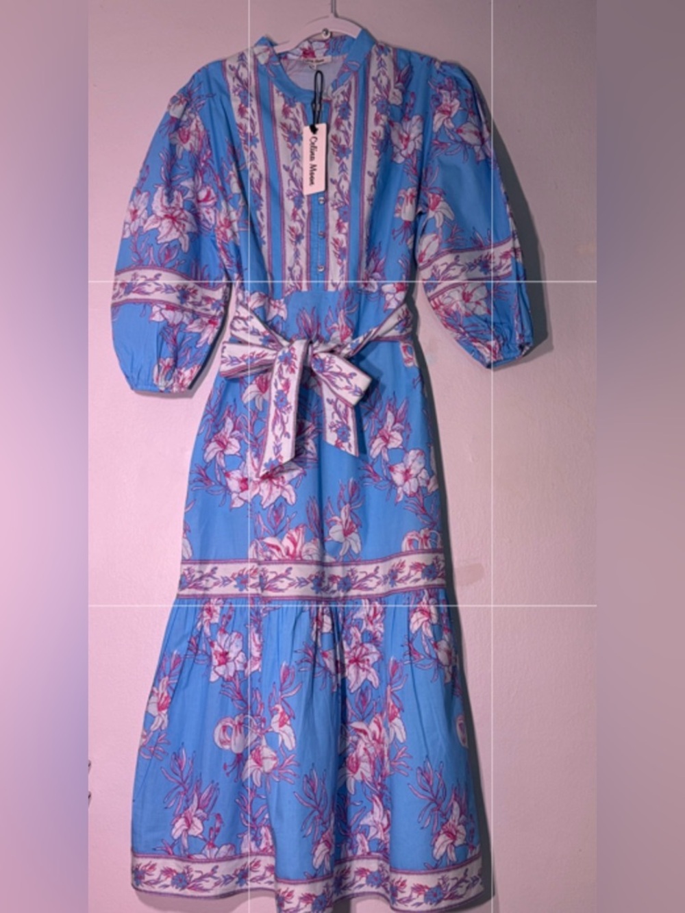 NWT Celina Moon Blue  Floral Belted Maxi Dress medium